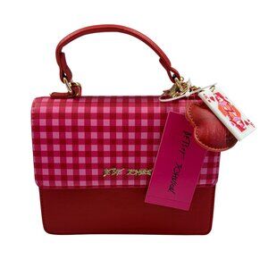 BETSEY JOHNSON XOMYLO2 - Red/Pink Checkered Mini Satchel Crossbody Bag - NWT